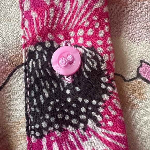 WORTHINGTON pink & fuschia maximalist floral blouse with neck tie women’s medium - Picture 10 of 12